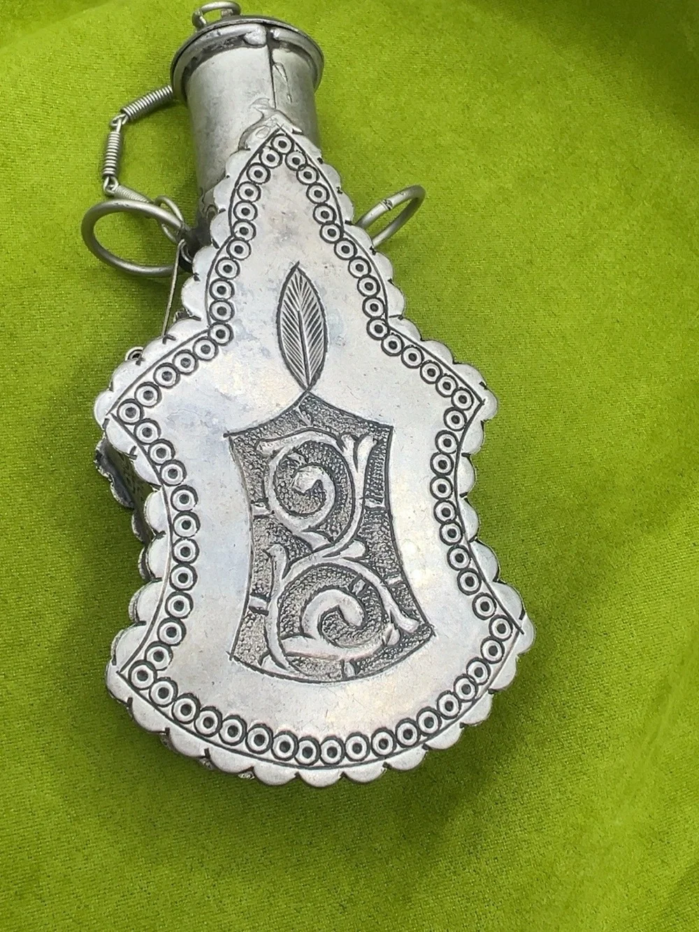 Antique Bedouin Kohl Flask Silver-Tone Engraved Middle Eastern Tribal Vessel
